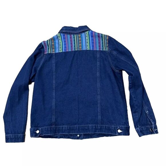 TANTRUMS Jean Jacket Women M Rainbow Boho Floral Tribal Aztec Western Blue Denim - Picture 2 of 16
